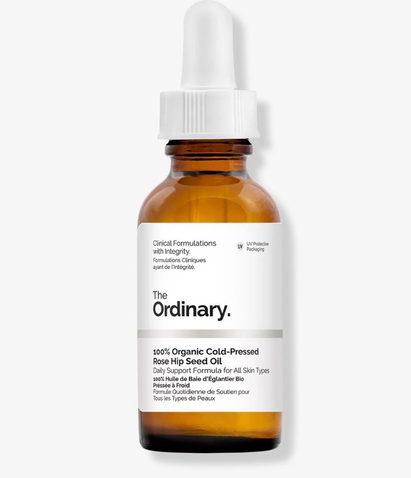 Aceite de semilla de rosa mosqueta Mi tienda The Ordinary en frasco de vidrio ámbar con gotero para cuidado facial