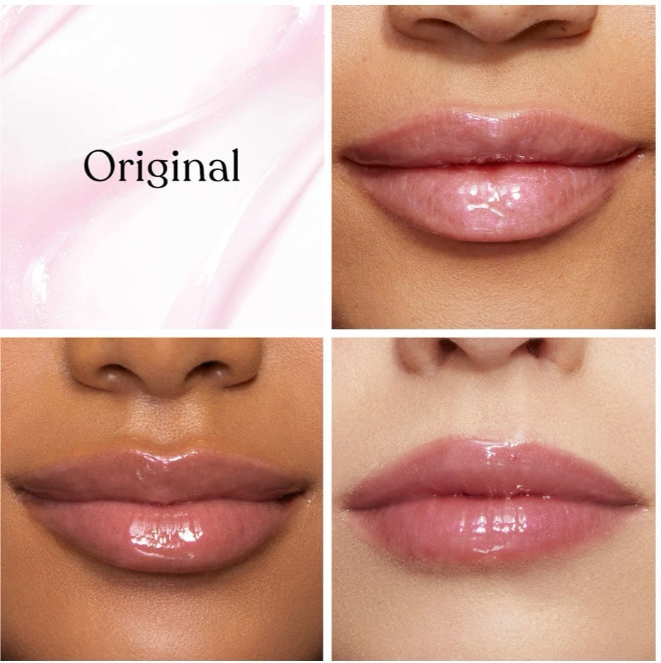 Brillo labial Mi tienda Too Faced Lip Injection Maximum Plump aplicado en labios para un efecto voluminoso y brillante