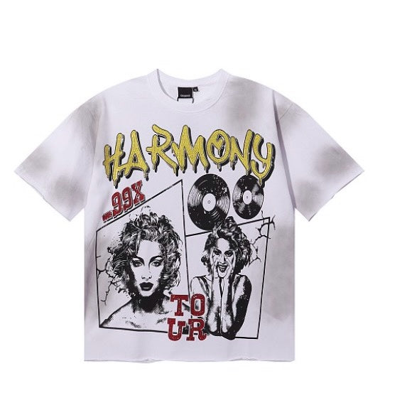 Camiseta oversize Mi tienda de algodón gris con estampado gráfico retro de estilo tour musical y efecto desgastado