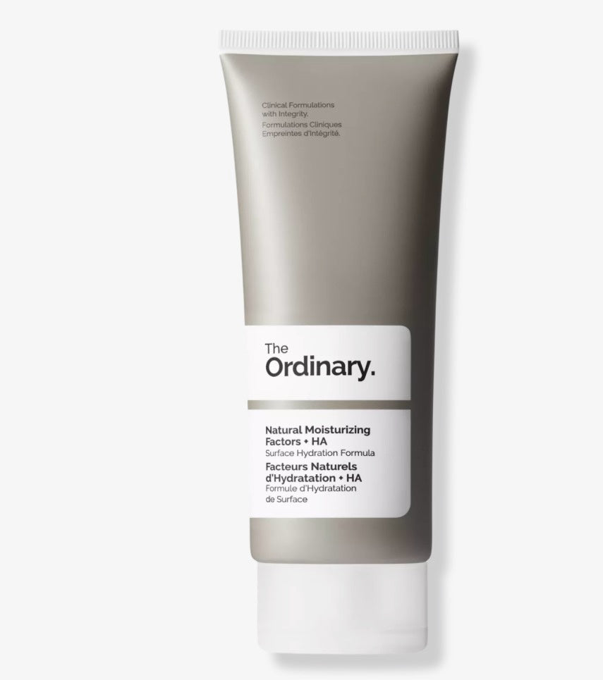 Crema hidratante facial The Ordinary Natural Moisturizing Factors + HA en tubo gris con tapa blanca
